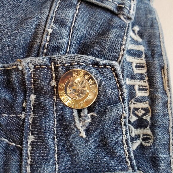 ZIPPER Premium SZ 9 Bootcut Embroidered Rhinestones Stretch Blue Jeans - Picture 7 of 10